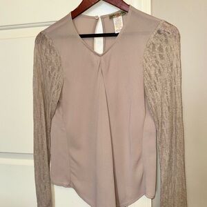 Altar'd State Taupe Blouse with Lace Sleeves